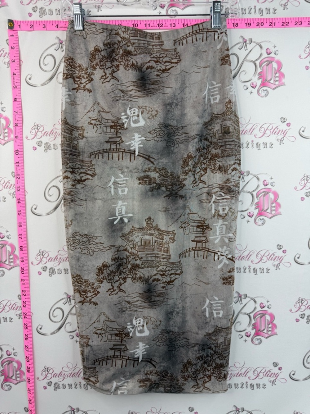 PrettyLittleThing skirt china print Gray and Brown Scenic Print Pencil Skirt